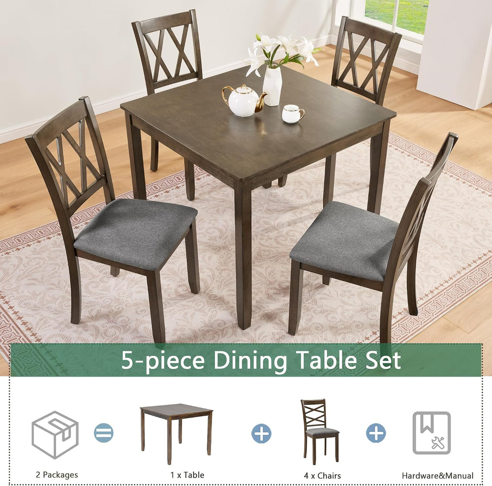 LUMISOL 5-Piece Solid Wood Dining Table Set for 4, Farmhouse Kitchen Table Se...
