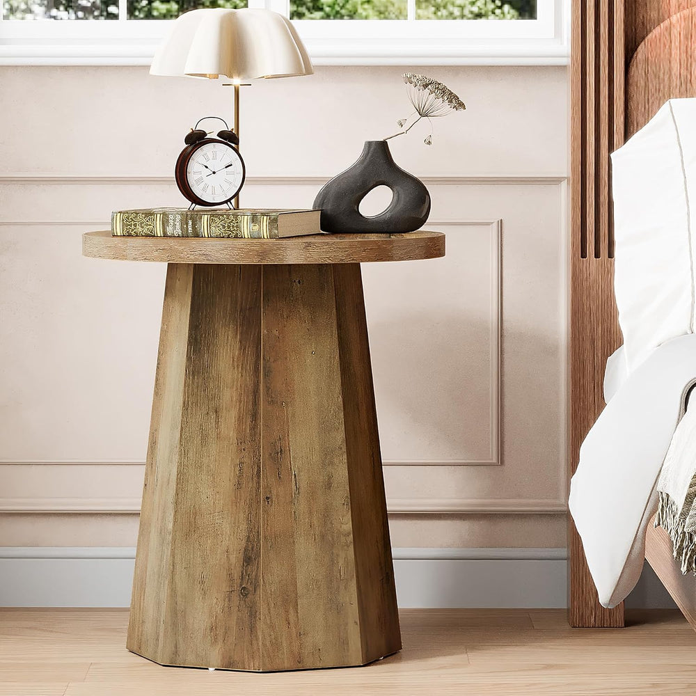 Tribesigns Round Pedestal End Table, Farmhouse Couch Side Table with Octagona...