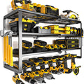 YYR 4 Layer Power Tool Organizer Wall Mount, Cordless Drill Hanger Storage Rack, Battery Tools Holder with Charging Station Shelf for Garage Organization, Workshop, Pegboard, Shed - 32 Inch 8 Slots
