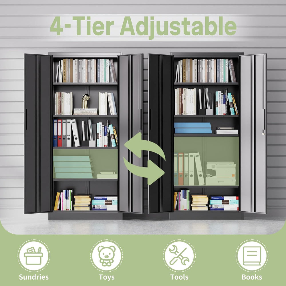 Metal Storage Cabinet, 71" H Garage Storage Cabinet with Doors and Adjus...