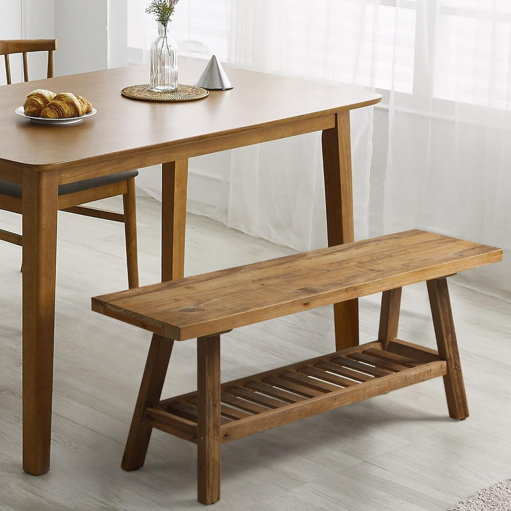 HOKYHOKY Reclaimed Solid Wood Bench-43.3" Entryway Bench with Storage Sh...