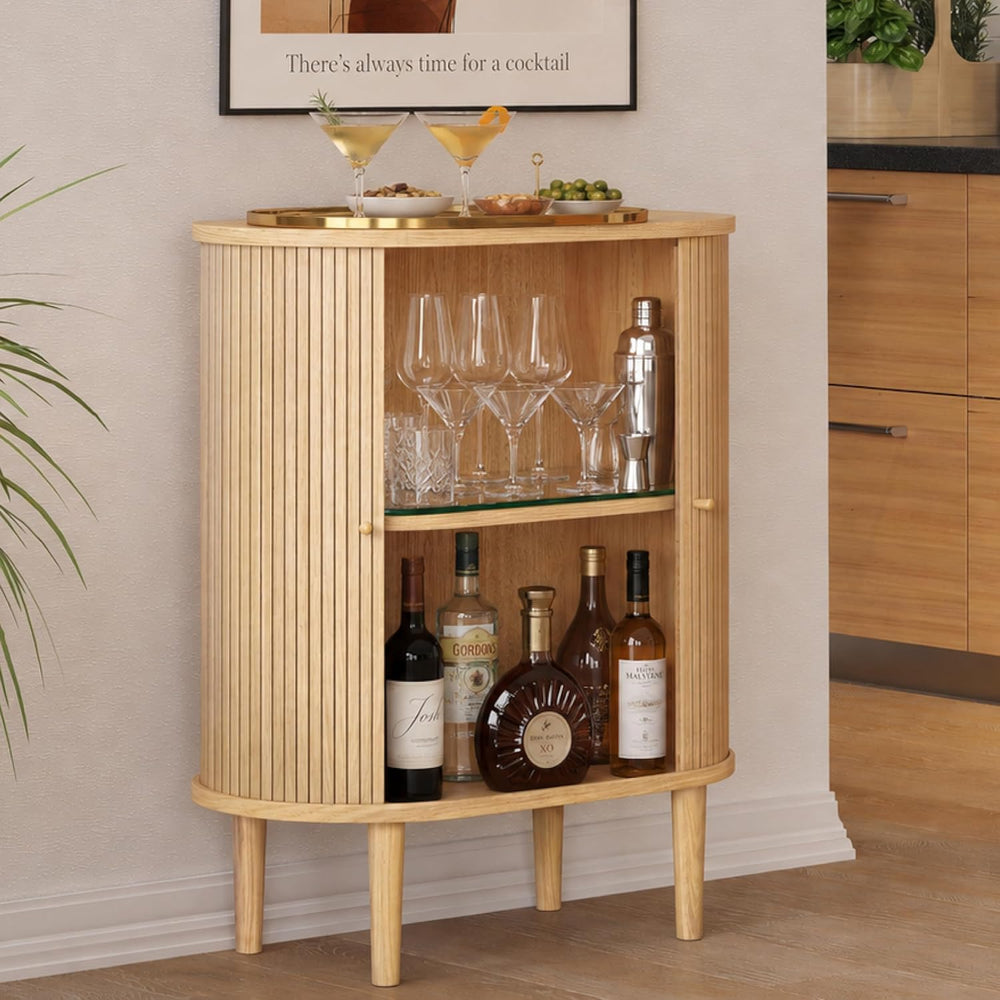 WERMO 28'' Fluted Bar Cabinet with Sliding Doors, Hidden Storage and ...