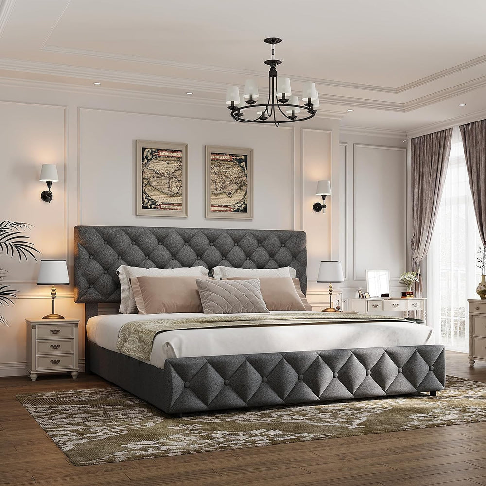 Queen Size Bed Frame with Adjustable Headboard & 4 Storage Drawers - Diam...