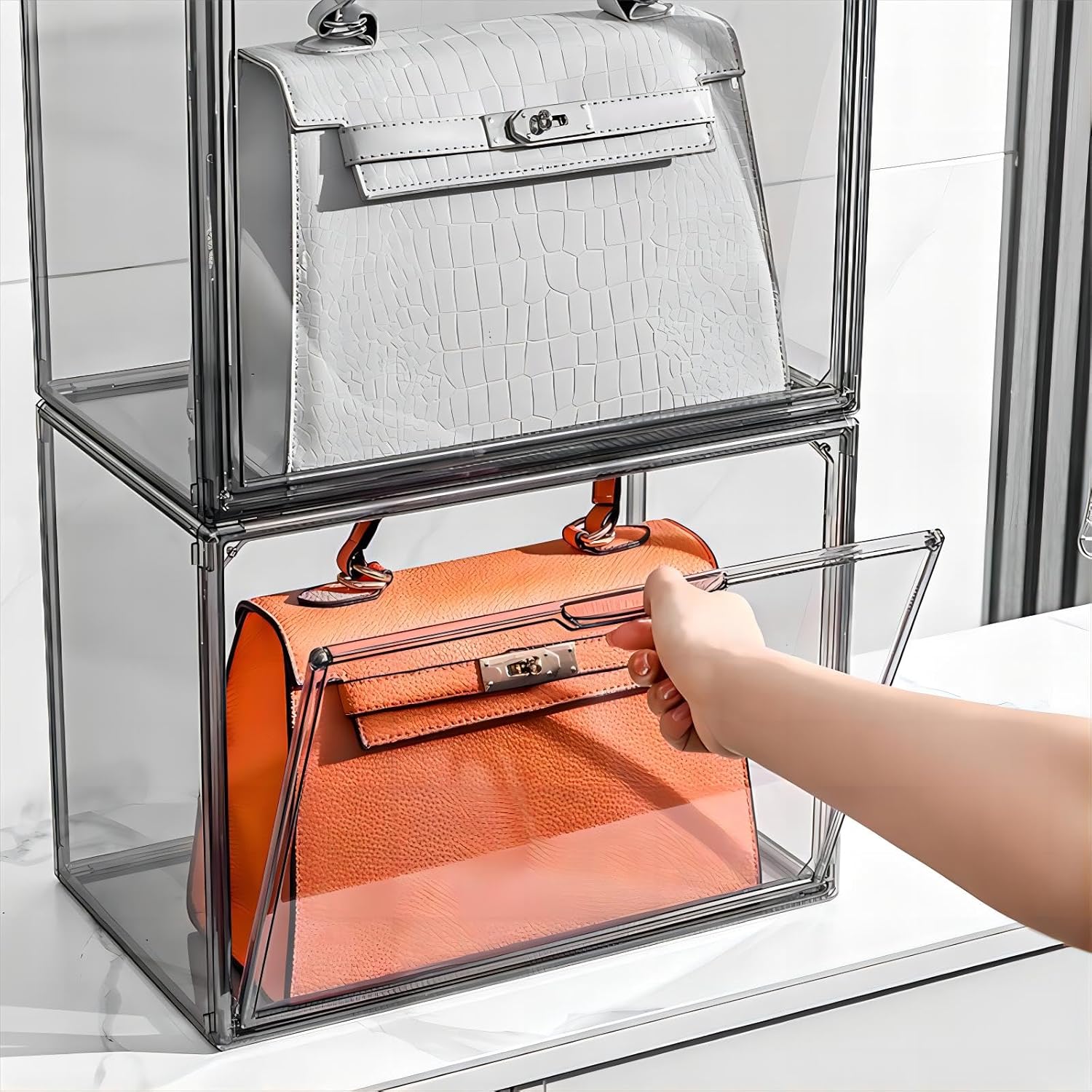Clear Stackable Plastic Storage Bins with Lids, Large Gray Organizer Containers for Home, Kitchen & Closet Organization