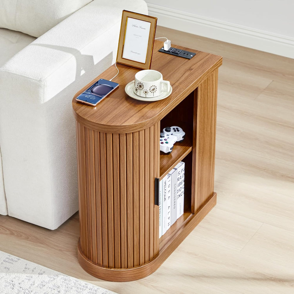 Turtle&Myrtle Nightstands with Charging Station, Narrow Side Table with S...