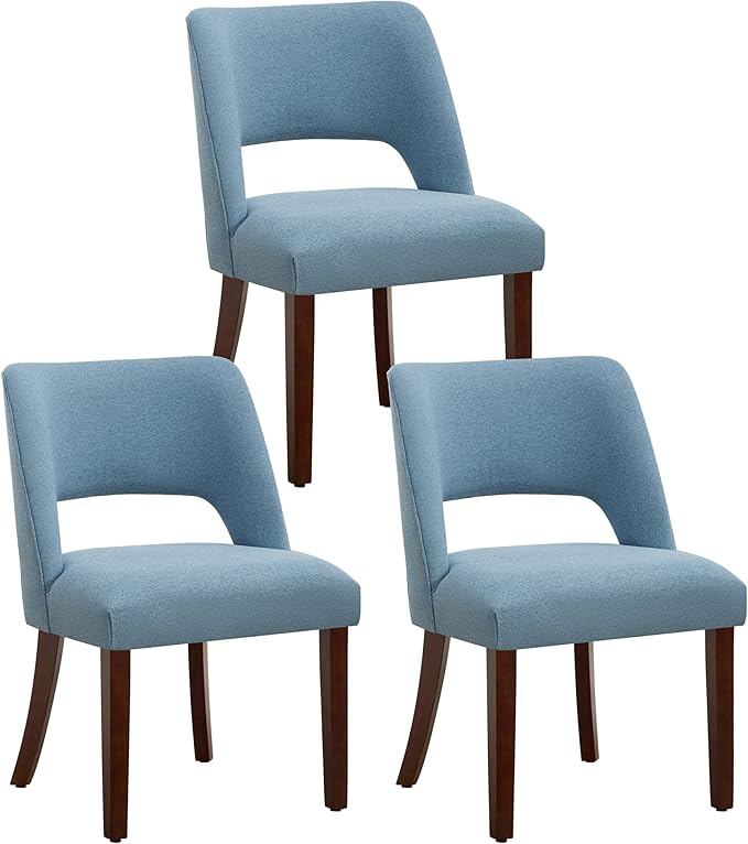 Dining Chair Set of 3,Modern Dining Room Chairs with Thick Cushions,Upholstered Linen Fabric Kitchen Chairs for Kitchen Dining Room LIGHTBLUE