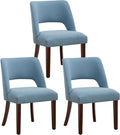 Dining Chair Set of 3,Modern Dining Room Chairs with Thick Cushions,Upholstered Linen Fabric Kitchen Chairs for Kitchen Dining Room LIGHTBLUE