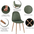 Set of 4 Dining Chairs Upholstered Green Velvet Living Room Chair with Backrest, Modern Mid-Century Home Kitchen Chairs Armless with Metal Legs for Dining Room, Retaurant