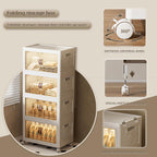 144 QT / 36 Gal Stackable Storage Bins (1 Lid) w/Wheels & Magnetic Doors, Collapsible Plastic Organizer Cabinet for Closet Office Garage - White Storage Containers