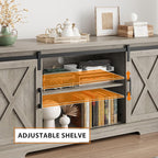 IDEALHOUSE Farmhouse Tv Stand for 65 inch TVs, Entertainment Center with Sliding Barn Doors and Adjustable Shelf, Modern Storage Media TV Console TV Stand Table for Living Room, Bedroom, Grey