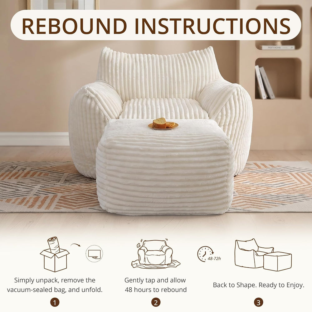 Giant Bean Bag Chair for Adults, Large Bean Bag with Ottoman | Cloud Comfy Be...