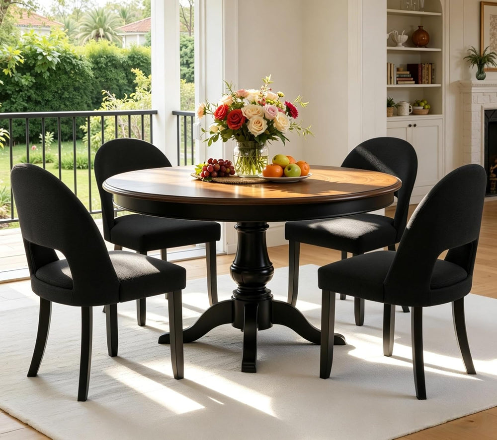 Wooden Dining Chairs Set of 4, Upholstered Kitchen Chairs with Linen Fabric B...