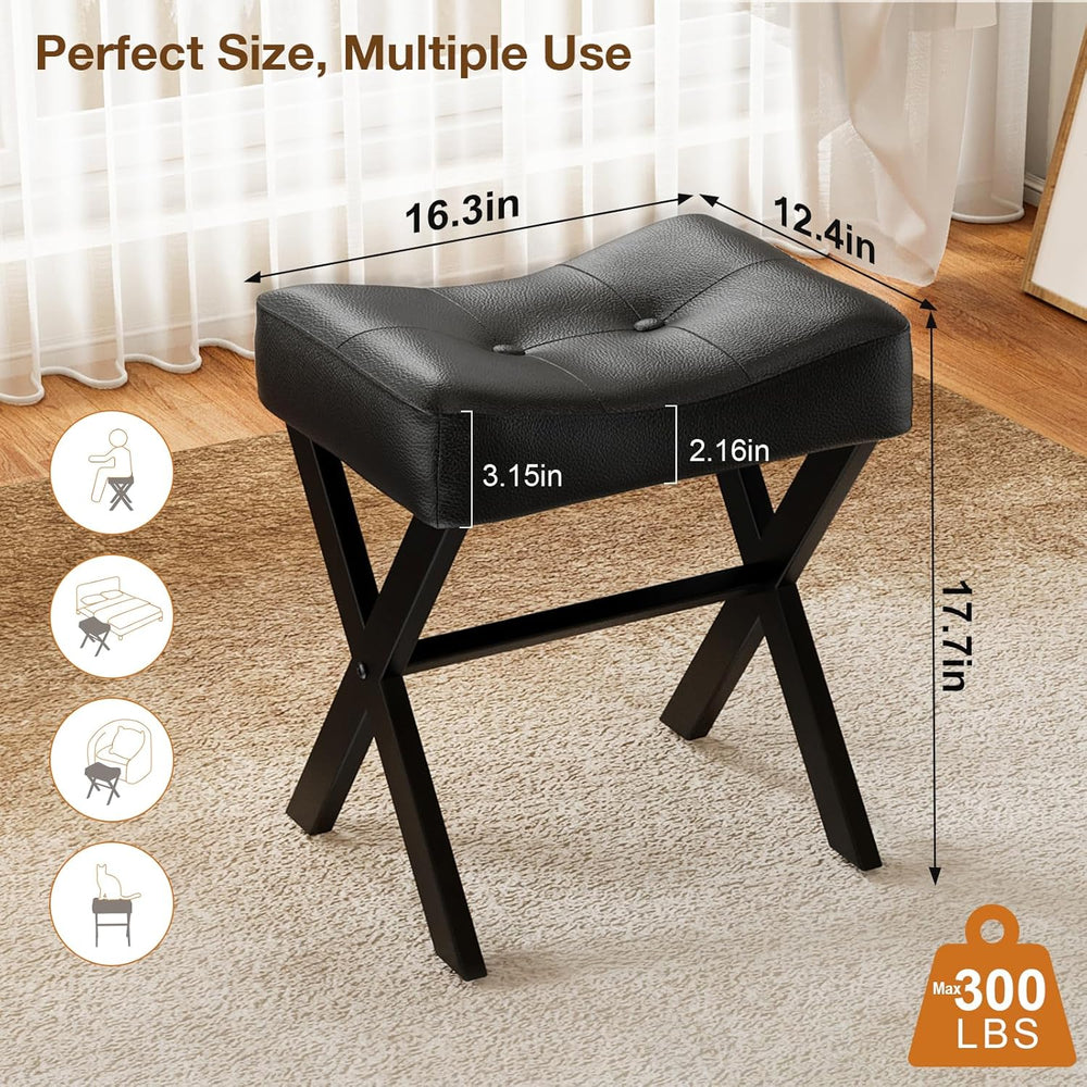 Memobarco 18-Inch Leather Vanity Stool Chair, Vanity Bench with Metal X-Leg, ...
