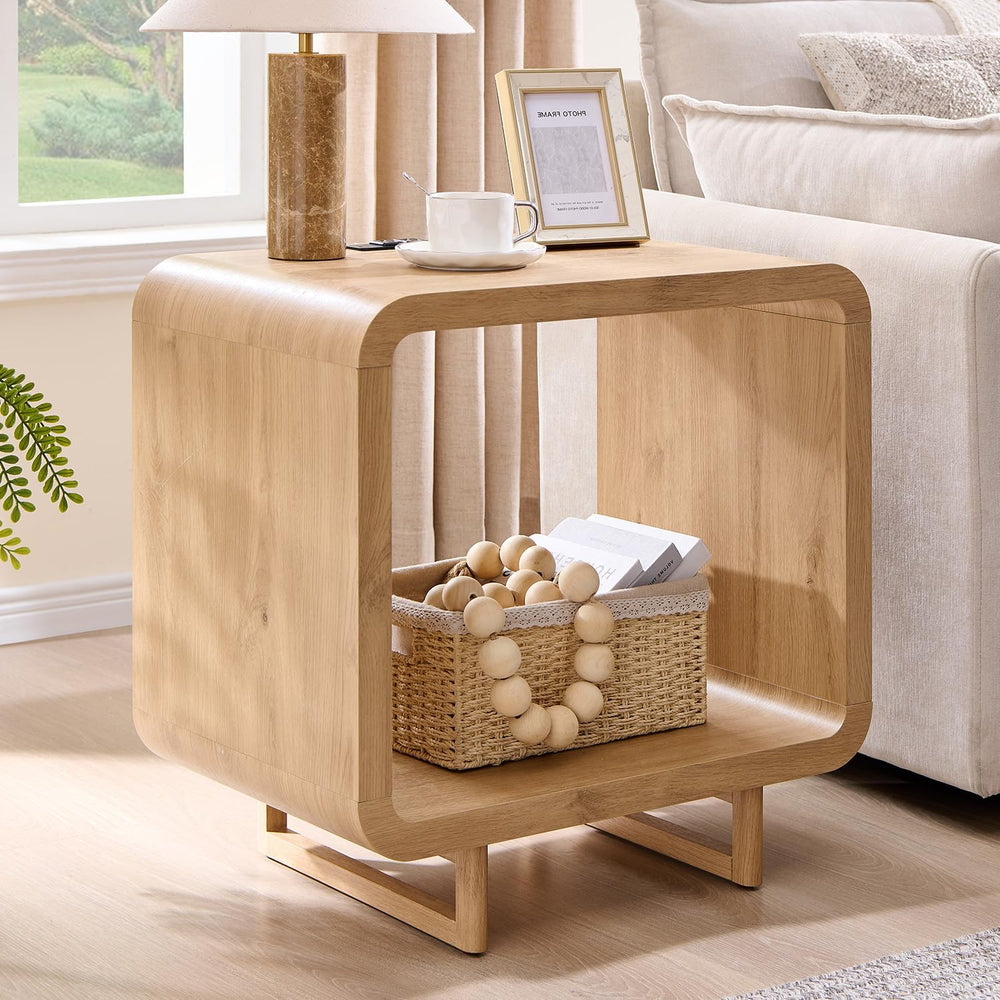 IFGET 23.6" Modern End Table, 2 Tier Side Table with Charging Station, S...