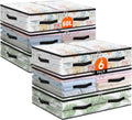 6 Pack Under Bed Storage Bags, 60L Foldable Clear Containers with Handles | Dual Zipper Storage Bins for Comforters, Bedding, Blankets, Closet Organizer for Clothes, Linen Sheets, Sweaters