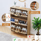 Hidden Shoe Cabinet with Drawer, Free Standing Narrow Shoe Rack Cabinet for Entryway Slim, 3 Flip Drawer Shoe Storage Organizer Cabinet for Entry,Hallway,Door,Dorm,Small Spaces - Natural
