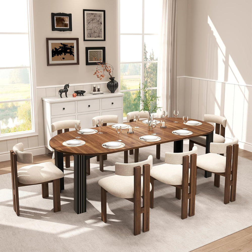Epecoya Round Extendable Dining Table for 4-8 People, 43"-78" Woode...