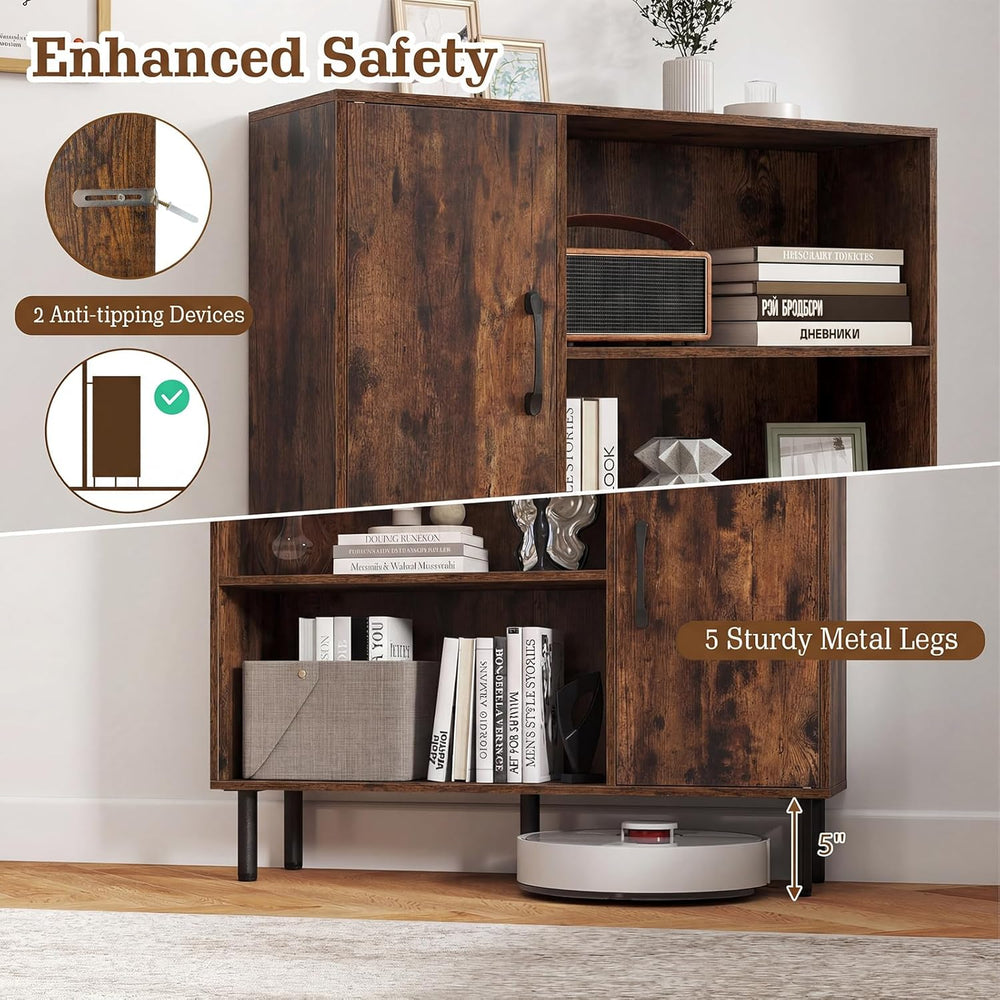 Giantex 47-Inches Storage Cabinet with Doors, Open Shelves, Anti-Tipping Devi...