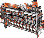 49.8" W Large Power Tool Organizer Wall Mount, Heavy Duty Tool Organizer with 14 cordless Drill Holder, 4 Layers Garage Organization and Storage Rack, Tool Rack for Garage Workshop, Black