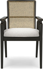 Signature Design by Ashley Galliden Rustic Solid Wood Upholstered Dining Arm Chair with Faux Cane Backrest, Set of 2, Light Brown & Black