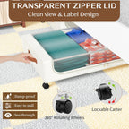 Under Bed Storage with Wheels, UnderBed Storage Containers with Clear Lid and Handles, Under the Bed Storage Bins Drawers for Clothes,Blankets,Shoes,Books (WHITE, 2 PACK)