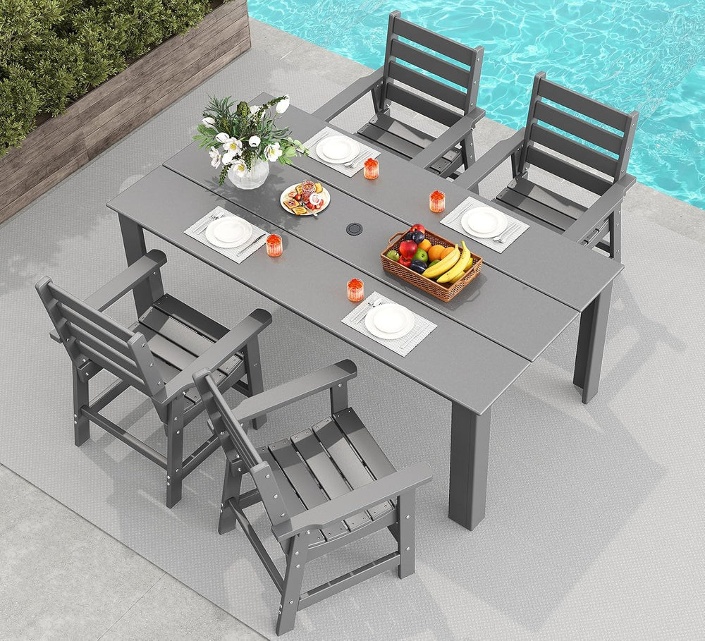 GREENVINES 5-piece Outdoor Dining Set, HDPE Table & 4 Chairs, Gray