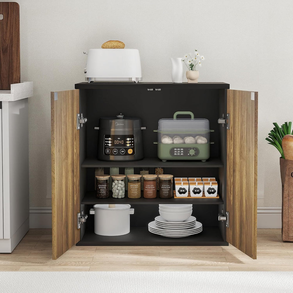 Buffet Cabinet with Storage Walnut Fluted Wooden Accent Sideboard with Pop-Up...