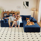 96" Modular Sectional Couch, Boneless L Shaped Cloud Sofa with Chaise Lounge, Corduroy Upholstered Couches Memory Foam Deep Seat, No Assembly Required, Ideal for Living Room(Blue, Right Facing)