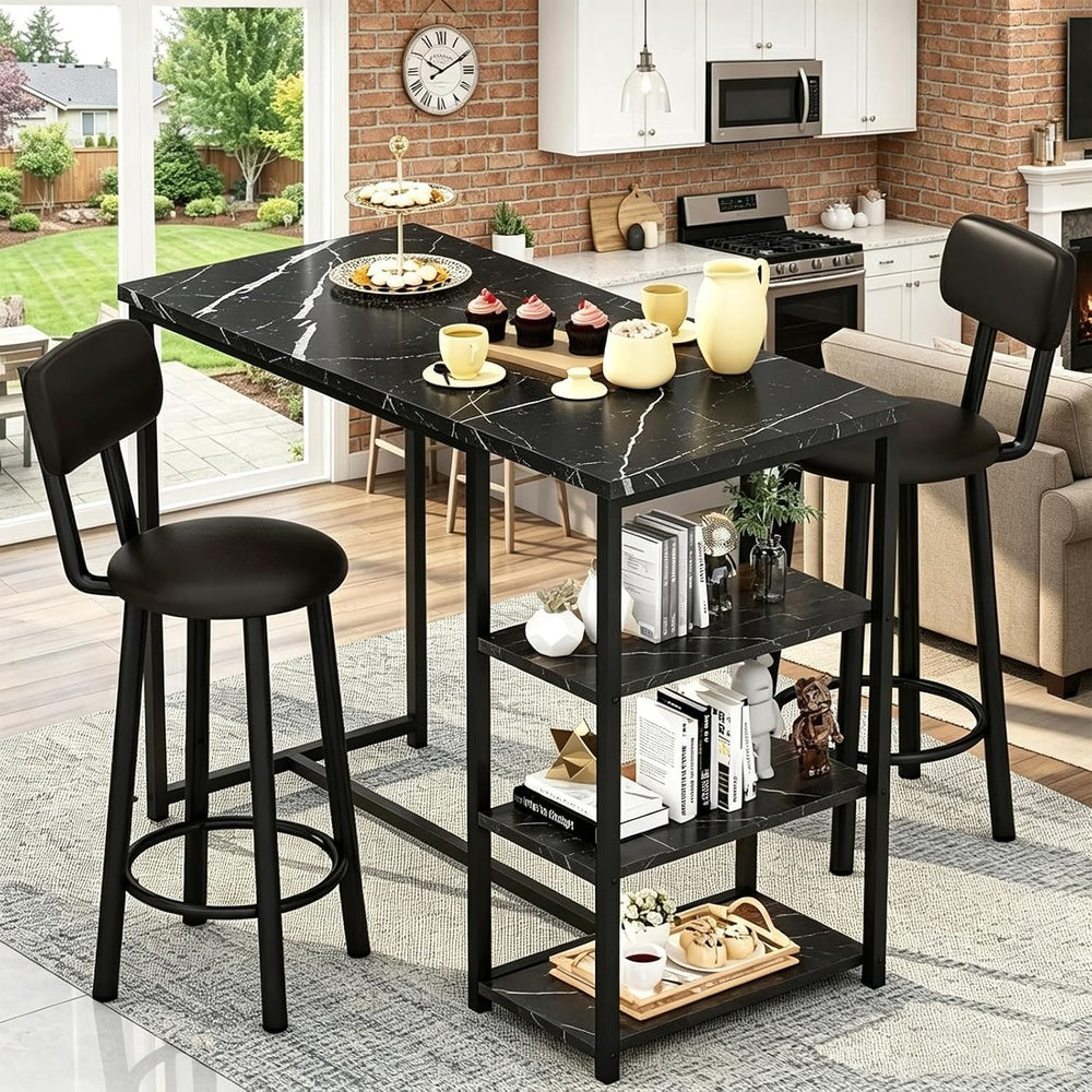 Recaceik Pub Dining Table Set for 2, Table and Bar Stools with 3 Storage Shel...