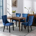 Modern Dining Chairs Set of 4, Upholstered Dining Chair with Full Back and Button Tufting, Blue Velvet Accent Chair, Sillas de Comedor, 4 Dining Chairs (Blue, Velvet, 4Pcs)