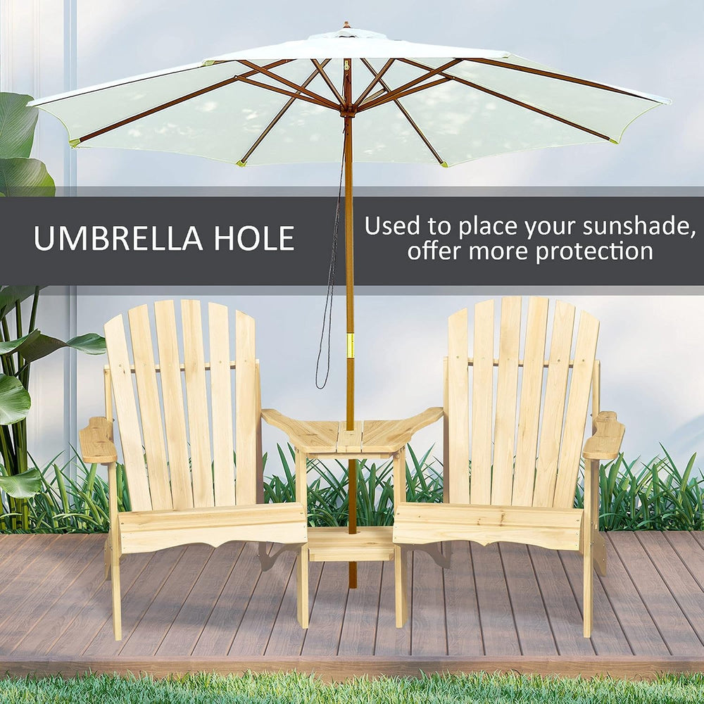 Adirondack Chair Set, 2 Wooden Outdoor Chairs with Center Table and Umbrella ...