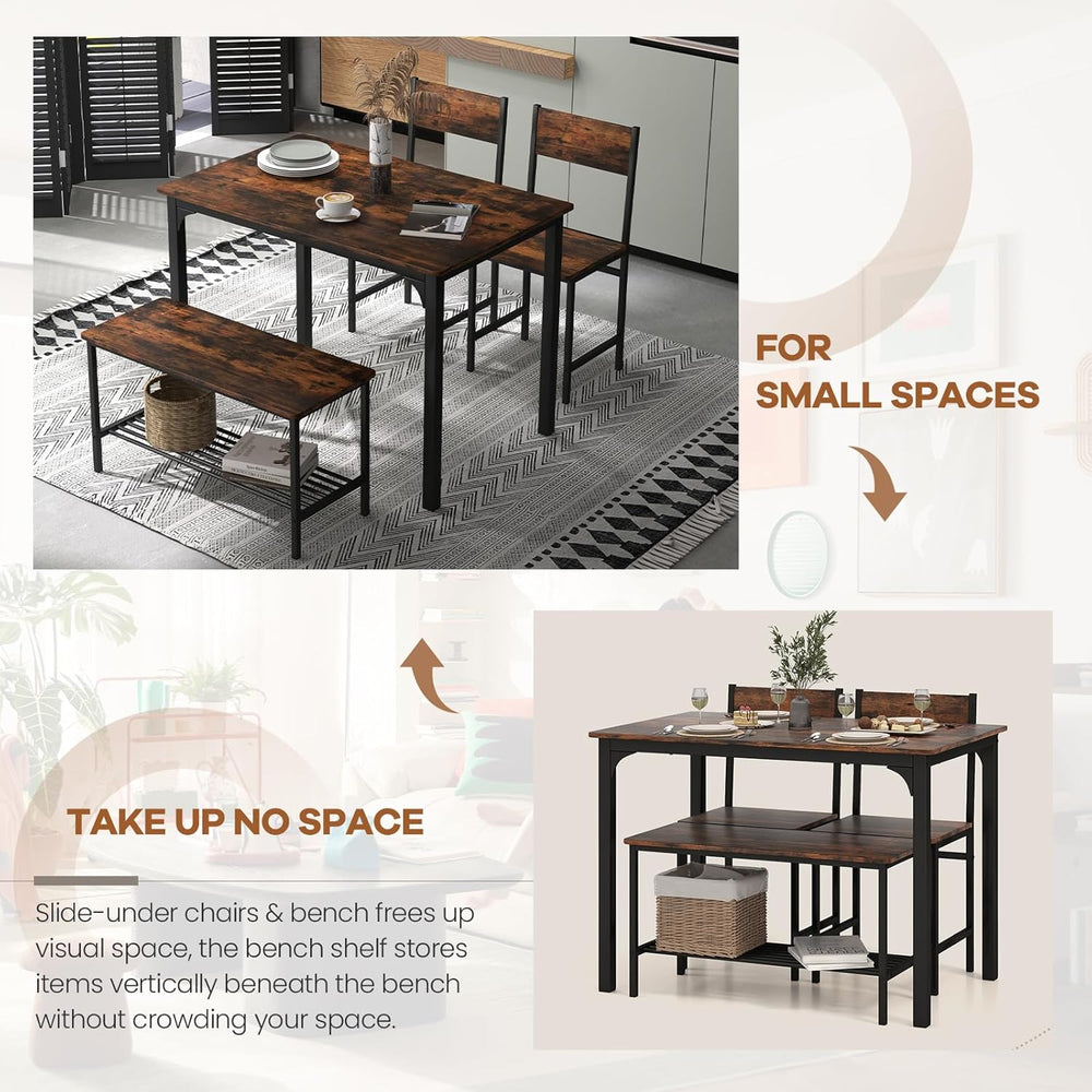 NAFORT Small Dining Table Set for 4 with Bench, Industrial Kitchen Table and ...