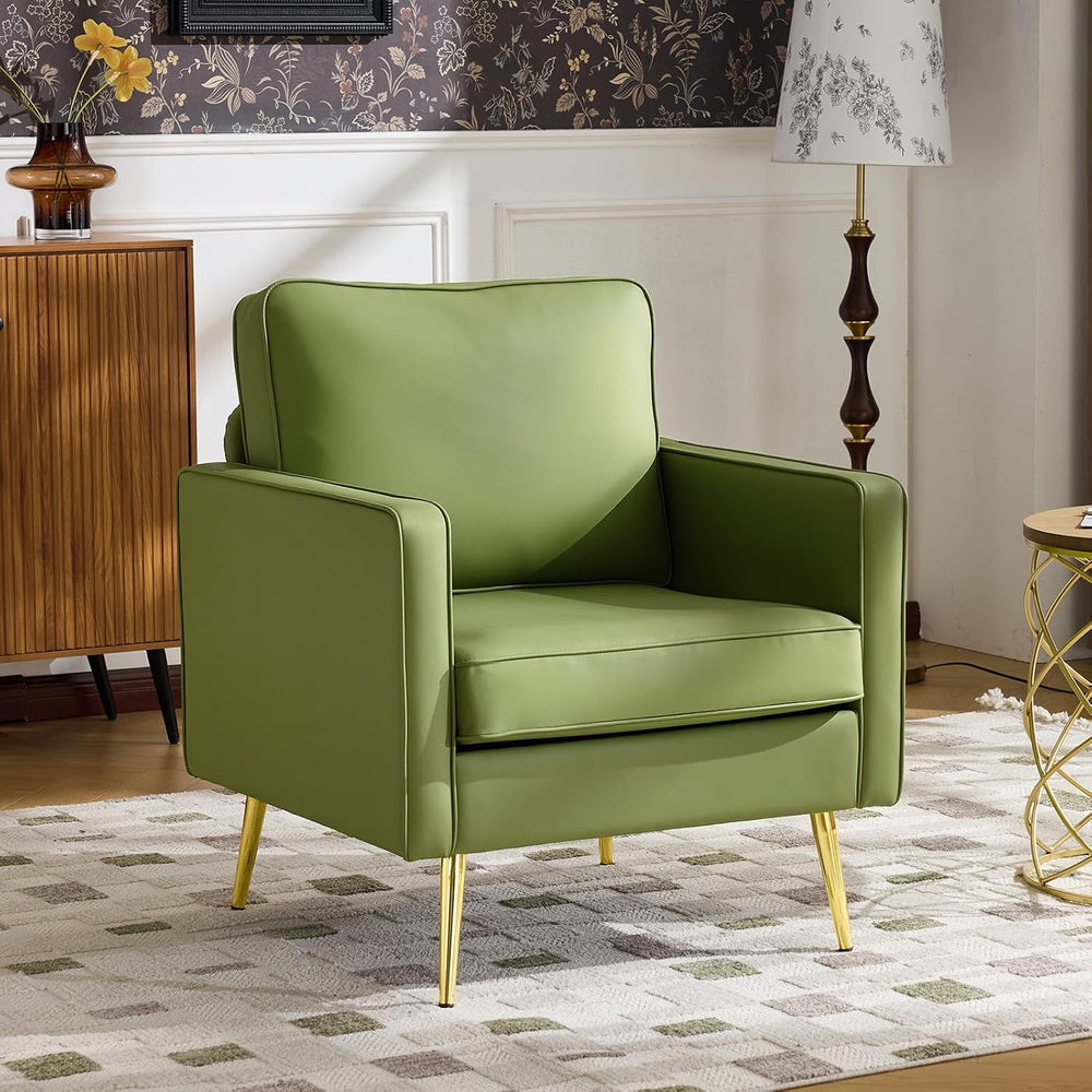 VINGLI Faux Leather Accent Chair with Gold Leg for Living Room, Small Space |...