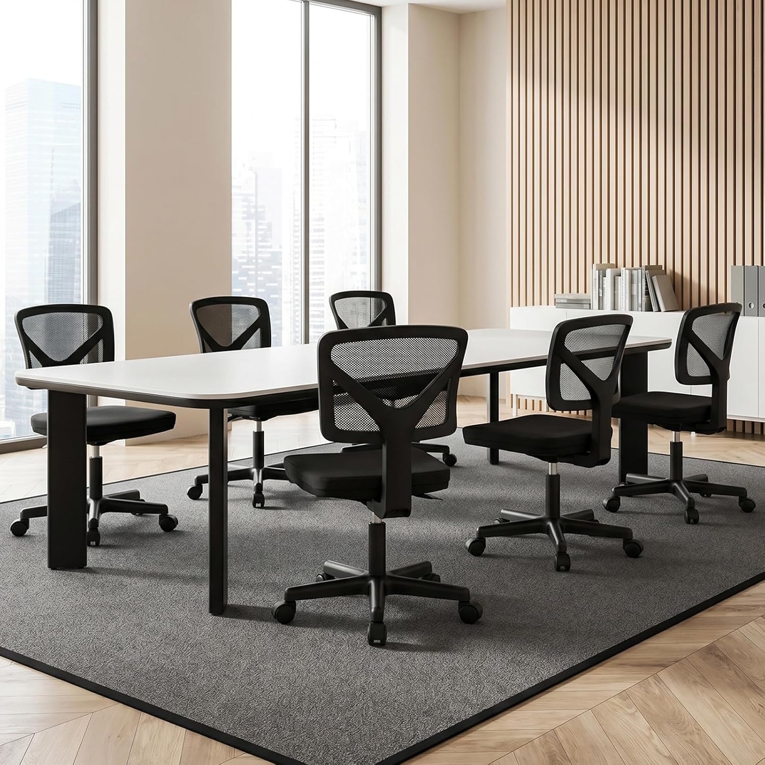OLIXIS Armless Office Chair, Ergonomic Desk Chair with Wheels, Mesh Back, Removable Washable Foam Cushion, Height Adjustable Rolling Swivel Chairs for Small Space, Home, Office, Black