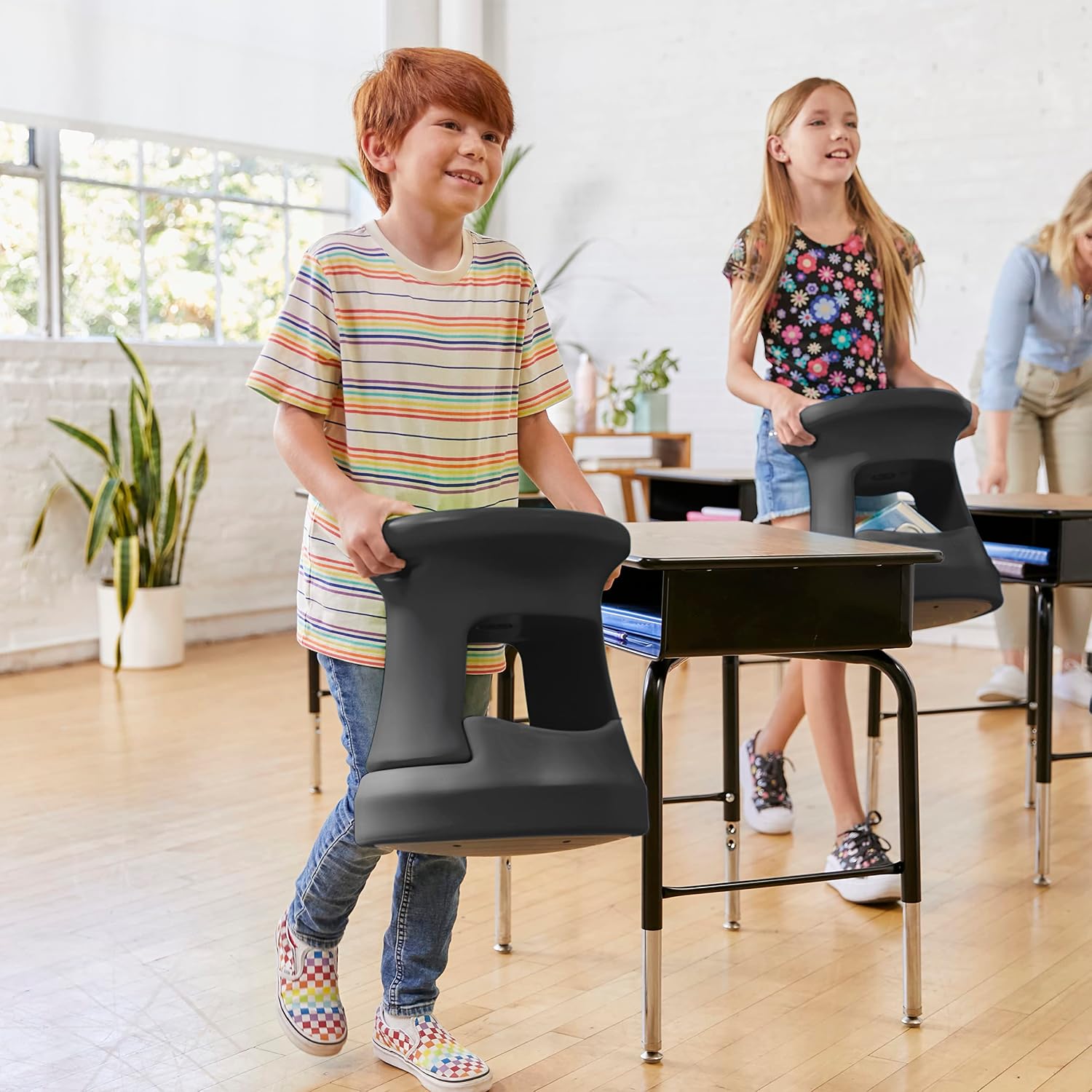 ECR4Kids Active Storage Wobble Stool, 15in Seat Height, Children's Furniture, Black