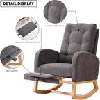 Rocking Chair with Foot Rest, Nursery Glider Teddy Gliding Rocking Chair with Retractable Footrest Rubber Wood Legs Side Pocket High Back & Wide Seat Nursing Chair for Living Room (Gray)