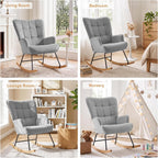 Furniliving Nursery Rocking Chair Modern Armchair Upholstered Glider Rocking Chair Nursery Chair Reading Chair with High Backrest Solid Wood Base for Bedroom, Living Room, Grey, Waterproof Velvet