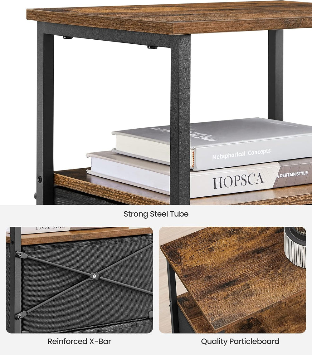 VASAGLE Nightstand, 24-Inch Tall Side Table with 2 Fabric Drawers and Storage...