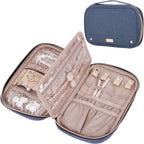 NISHEL Travel Jewelry Case, Holiday Organizer for Necklaces, Earrings, Rings, Bracelets, Watch, Aegean-Blue
