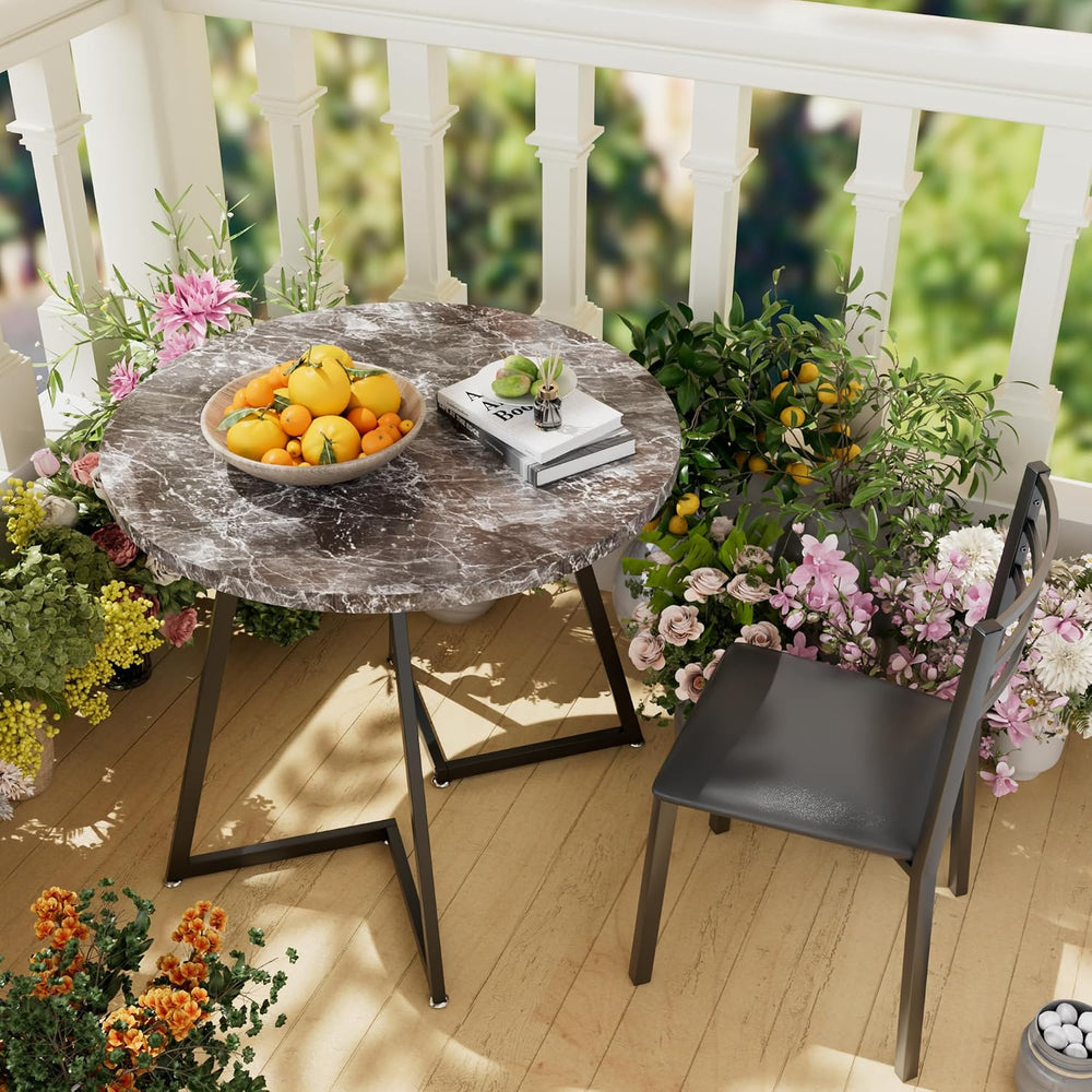 VECELO Small Round Dining Table Set for 2, Wood Tabletop with Strong Metal Fr...