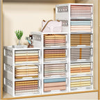 3 Pack Stackable Closet Storage Basket - Stackable Storage Bins, Multifunctional & Foldable Closet Organizer Divided, Wardrobe Cupboard Space-Saving Clothes Storage Hat Organizer, White