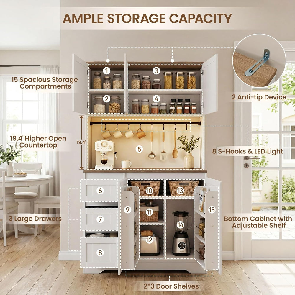 70.8'' LED Pantry Cabinet with Charging Station, Tall Kitchen Pantry ...