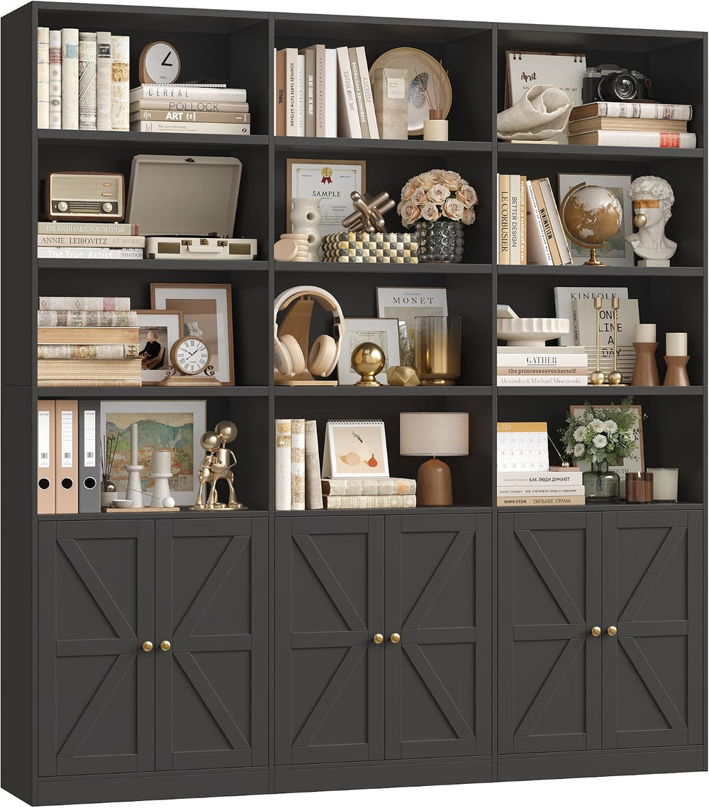FACBOTALL 75" Tall Bookshelf, Black Bookshelf and Bookcase with 6 Doors