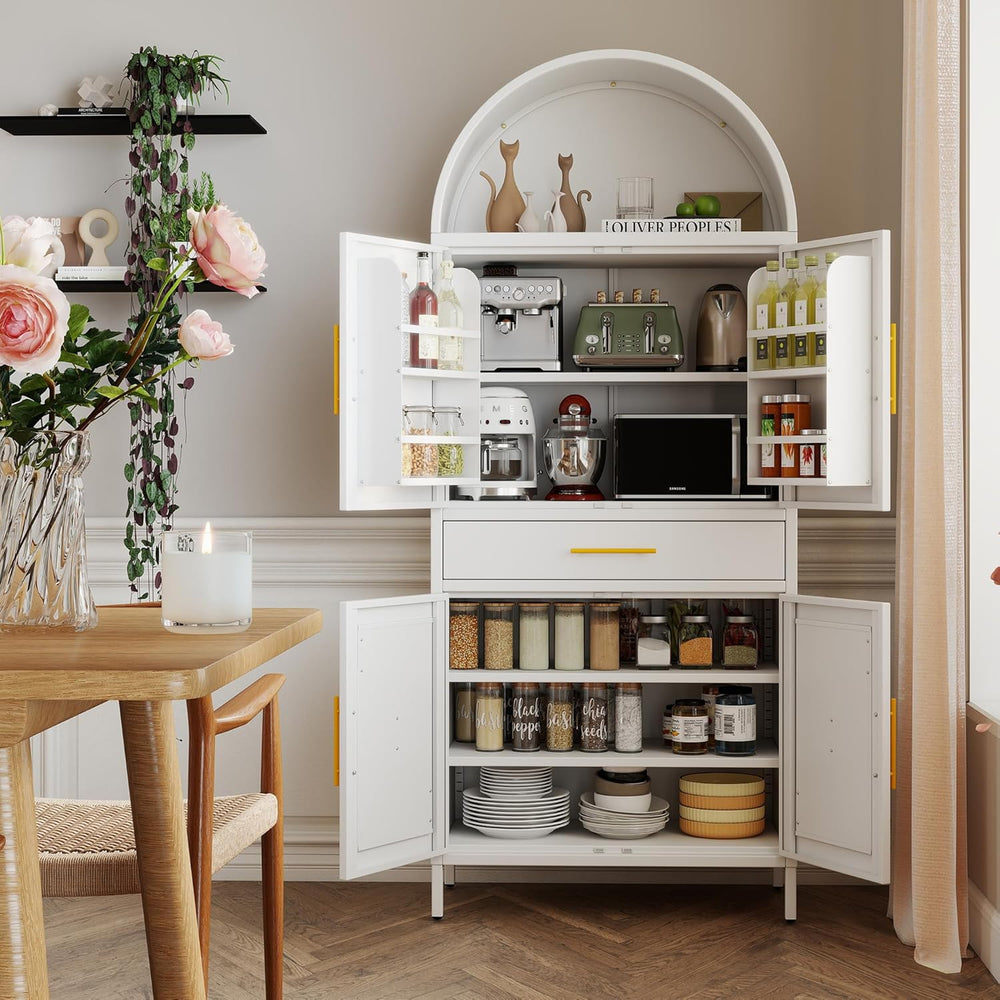 73”H Metal Arched Kitchen Pantry Cabinet with 1 Drawer, Farmhouse Pantry Cabi...