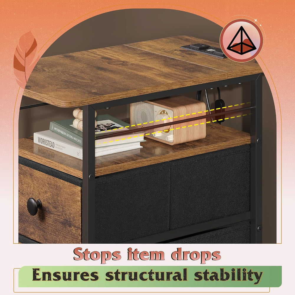 WLIVE Narrow Side Table with Charging Station, End Table with LED Lights,3 Fa...