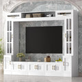 98.4" W Wall Unit Entertainment Center with Bookshelves for TVs up to 80", Modern TV Stand Media Console with Cabinets, Tempered Glass Doors for Living Room (White/T3)