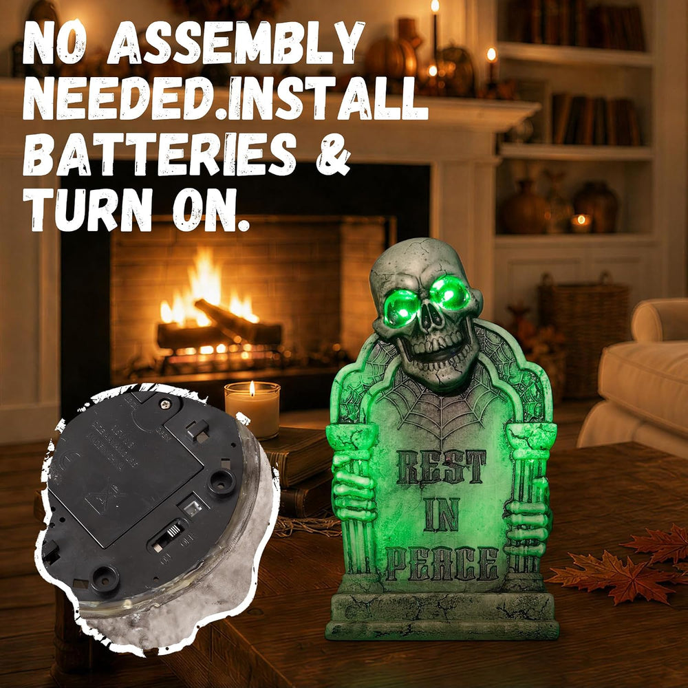 Halloween Decoration Animatronic Tombstone with Skull & Pillars, Sound Ac...