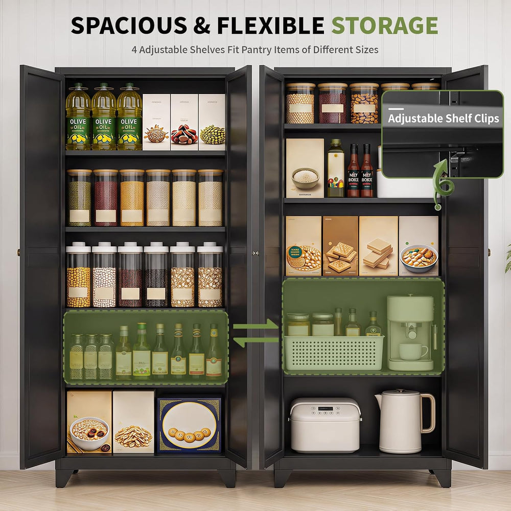 71" Metal Kitchen Pantry Cabinet with 4 Adjustable Shelves & Doors |...