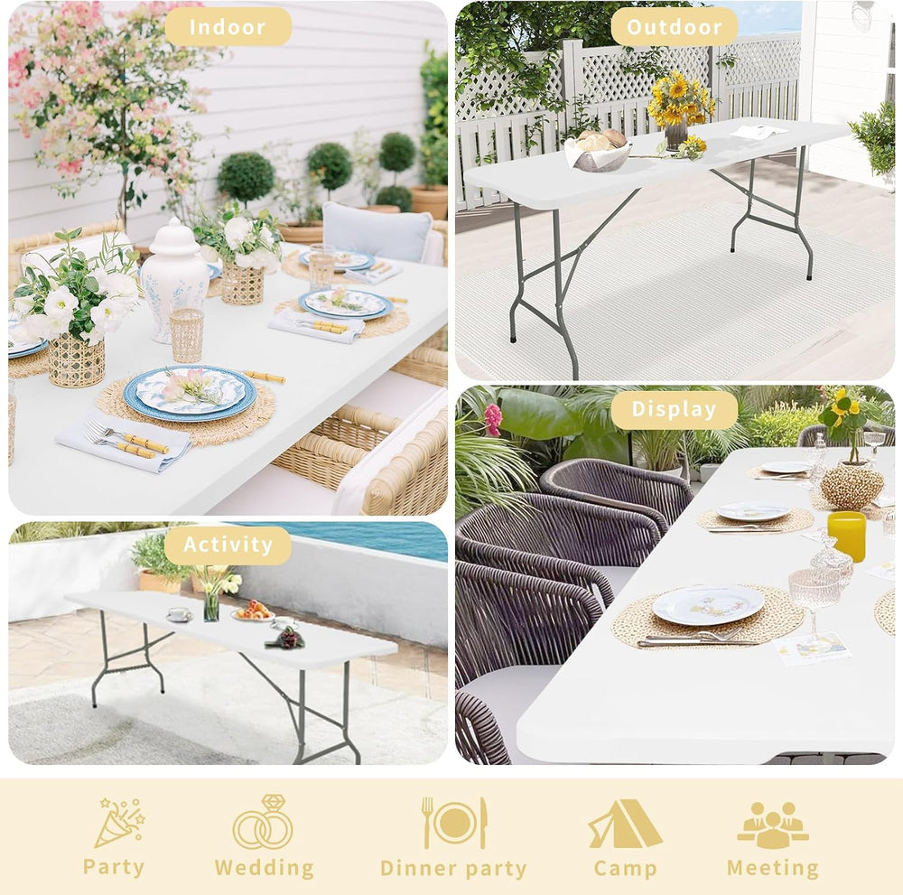 HAISIWLKJ Folding Table 6 FT Lightweight Camping Table White Portable Plastic...