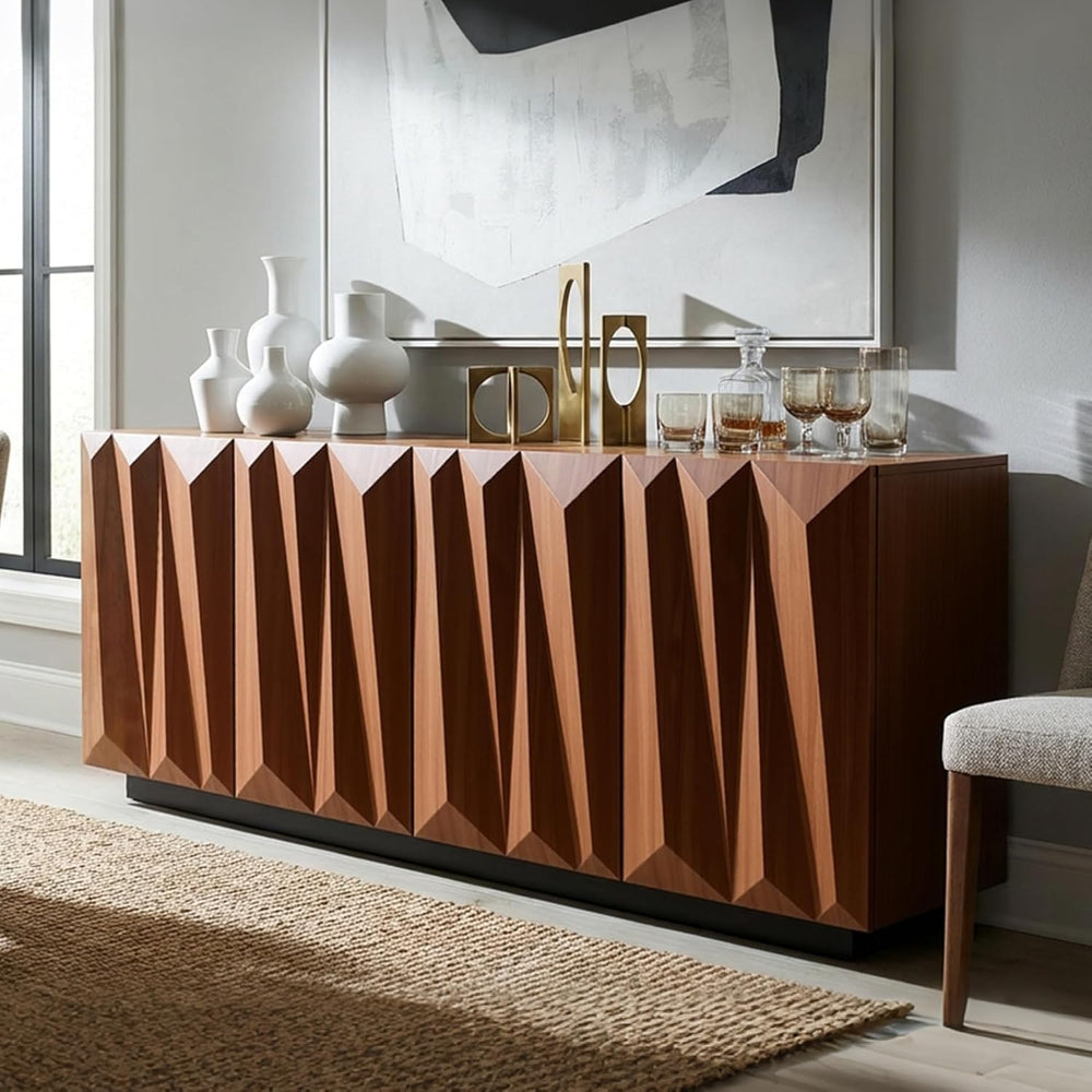 60" Contemporary Geometric Sideboard Buffet with 3D Triangular Doors &am...
